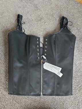 Black Faux Leather Lace-Up Bustier Top